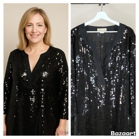 Michael Kors Black Sequin Top Sz 3XL - Picture 1 of 11
